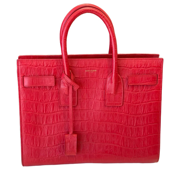 Sac à main Saint Laurent cuir de veau rouge crocodile