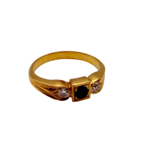 Bague en Or Jaune 18K avec Diamants et Saphir