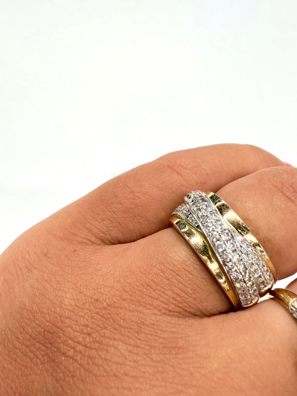 Bague Or Rose et Blanc 18k avec Pavage de Diamants
