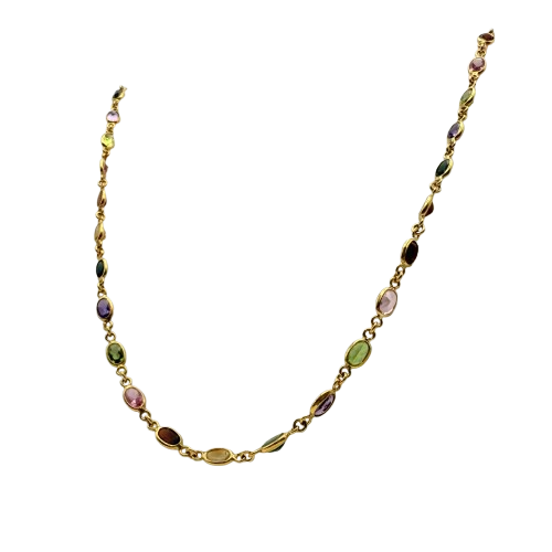 Collier Princesse en Or Jaune 18 Carats avec Pierres Bicolores - 10 Grs