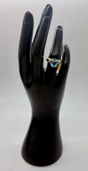 Bague vintage trilogie aigue-marine et oxyde de zirconium 18K - T 52