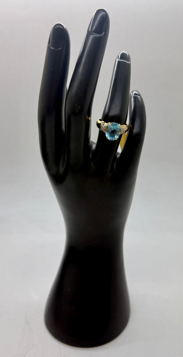 Bague vintage trilogie aigue-marine et oxyde de zirconium 18K - T 52
