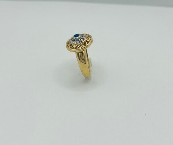 Bague en Or Jaune avec Pierre Bleue et Oxyde de Zirconium