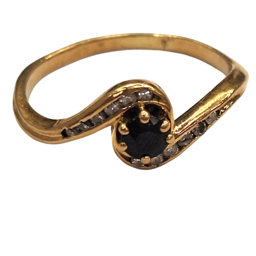 Bague Or Jaune 18 Carats Diamants et Saphir - T52