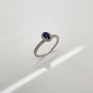 Bague Marguerite Or Blanc Diamants Saphir 18K - 2.46 G