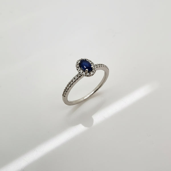Bague Marguerite Or Blanc Diamants Saphir 18K - 2.46 G