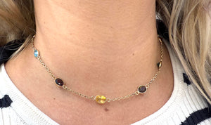 Collier Ras du Cou Or 18k avec Pierres Semi-Précieuses