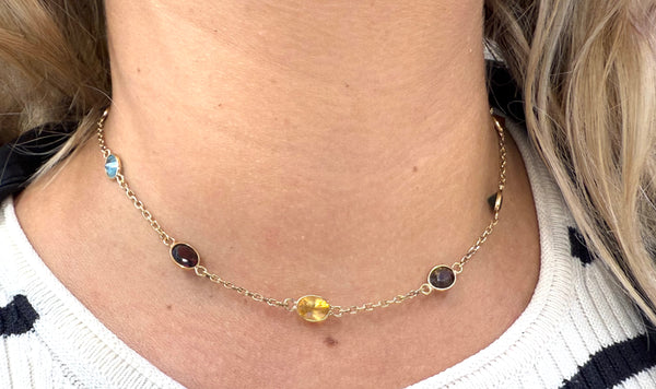 Collier Ras du Cou Or 18k avec Pierres Semi-Précieuses