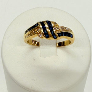 Bague en Or Jaune 18 K avec Diamants et Saphir
