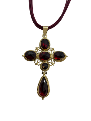 Collier Croix en Or 18 K avec Grenats - 10.52 Grs