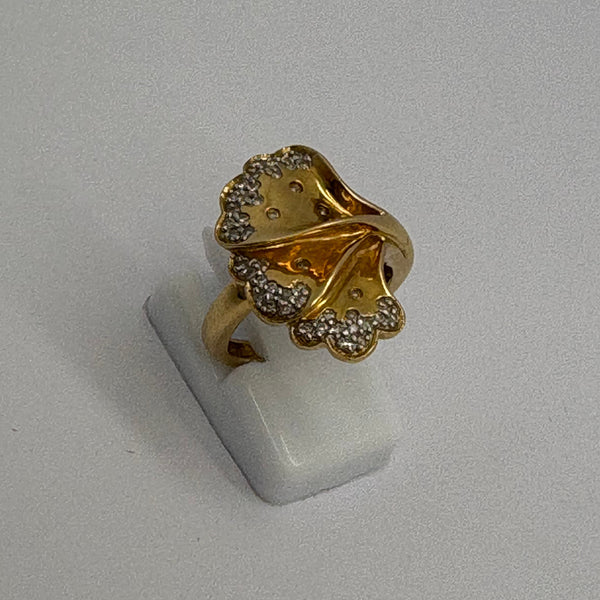 Bague Ancienne en Or Jaune 18K avec Diamants - taille 51 - 6.67g