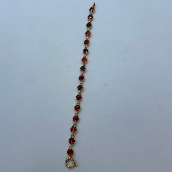 Bracelet en or 18 carats avec grenats incrustés - 18.5 Cm