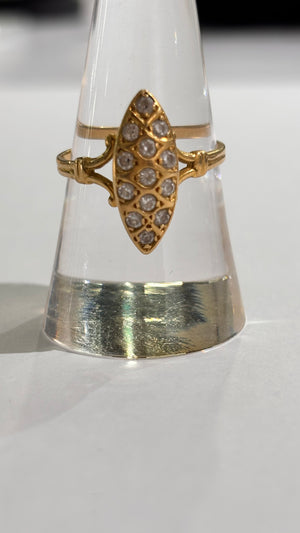 Bague Marquise Or Jaune 18 Carats 13 Oxyde Zirconium