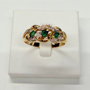 Bague Or Jaune et Blanc 18 K avec Émeraudes et éclats de diamants