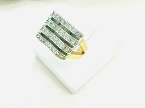 Bague Tank 750/1000 Or Jaune et Gris avec Diamants