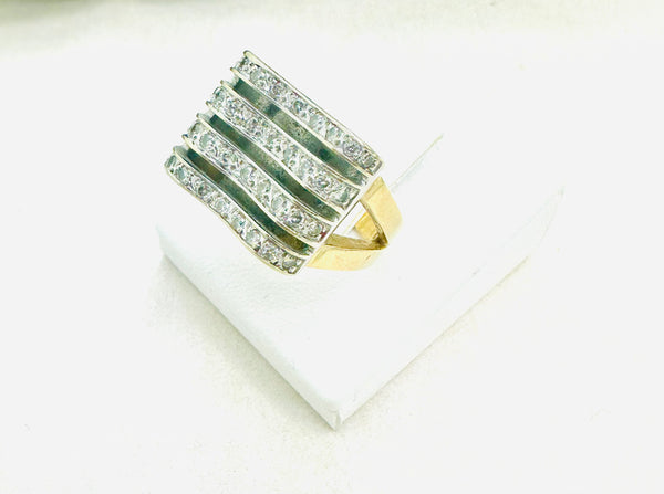 Bague Tank 750/1000 Or Jaune et Gris avec Diamants