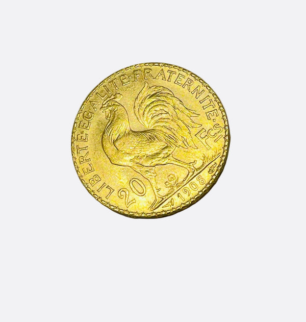 Pièce en Or jaune 20K -  Marianne Coq 1908 - 6.45 Grs