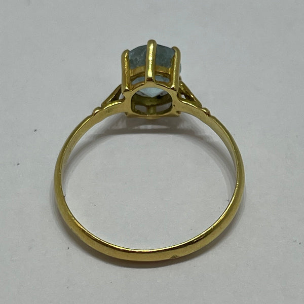 Bague Solitaire en Or Jaune Aigue Marine 18K T.52