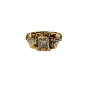 Bague Tank en Or Jaune et Blanc avec Zirconium