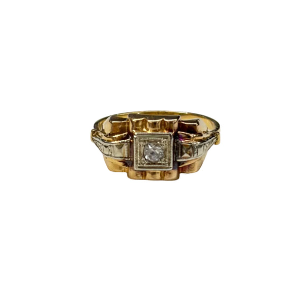 Bague Tank en Or Jaune et Blanc avec Zirconium
