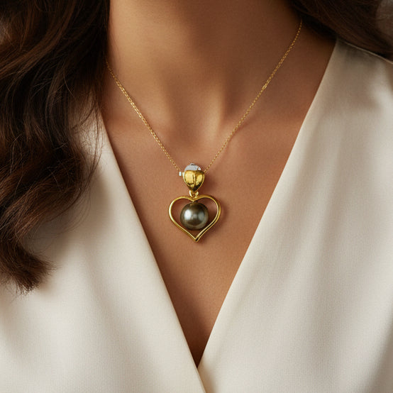 Pendentif Cœur Perle de Tahiti en Or Jaune 18K - 2.48Grs