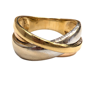 Bague Signée en Or Jaune, Rose et Blanc 18 Carats Taille-54