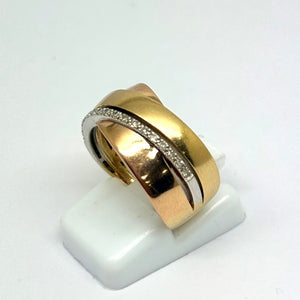 Bague Tank en 3 Ors 18 k avec Diamants