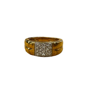 Chevalière en Or jaune 18K avec diamants - taille 54 - 5.52G
