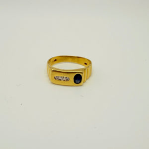 Bague en or jaune 18 K avec diamants et saphir - T 58