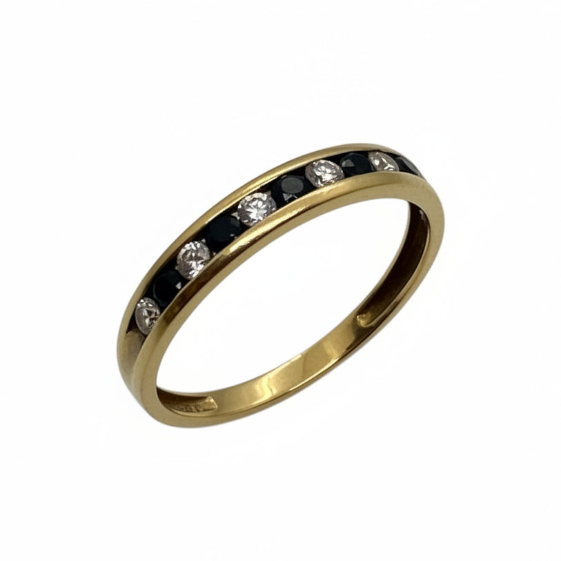 Bague en Or Jaune avec Diamants et Saphirs 18