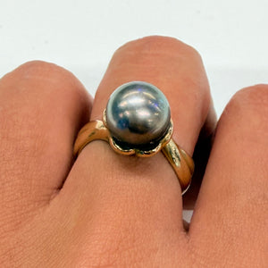 Bague Perle de Tahiti en Or Jaune 18 Carats Taille 55,5