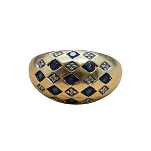 Bague en or jaune 18K avec diamants et pierres bleues - 4.78 Grs