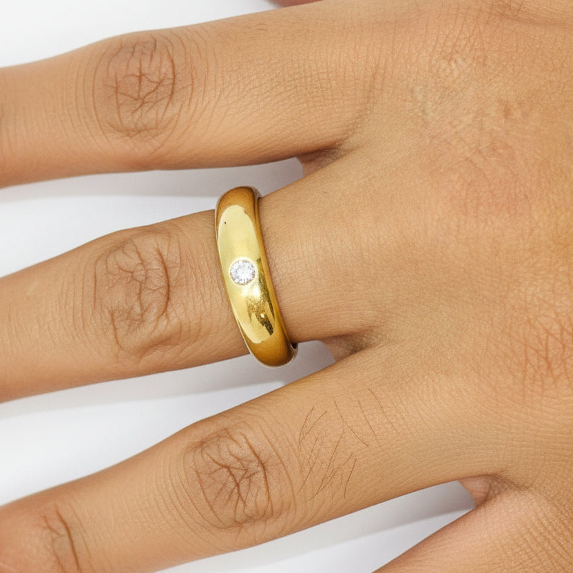 Solitaire en or jaune 18K - Taille 58