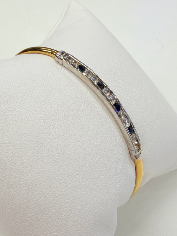 Jonc en Or Jaune et blanc 18 K avec Saphir et Zirconium