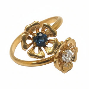 Bague Toi&Moi avec fleurs en Or Jaune 18K - T52 - 3.37Grs
