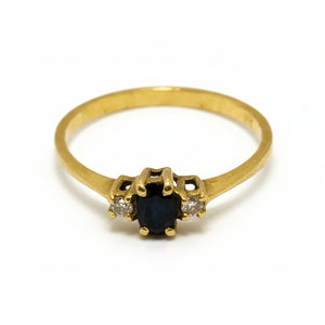 Bague Marguerite de Diamants et Topaze en Or Jaune 18K - 1.43Grs - T53