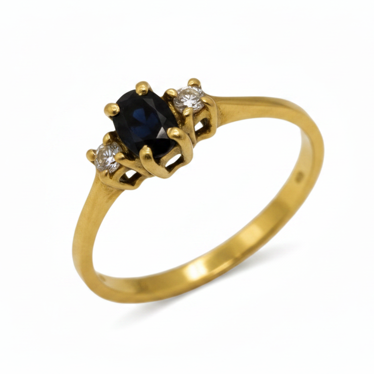 Bague Marguerite de Diamants et Topaze en Or Jaune 18K - 1.43Grs - T53
