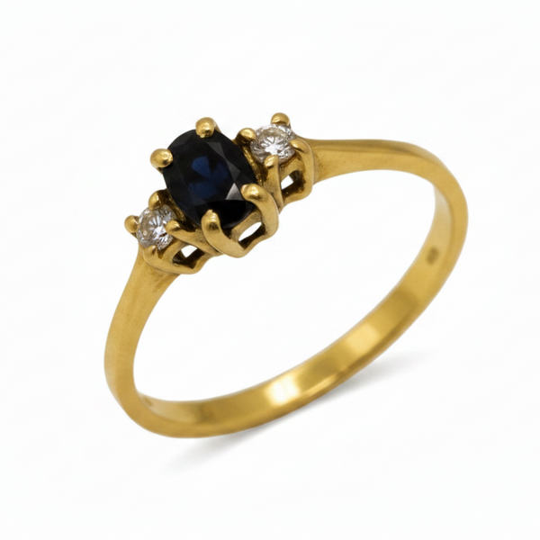 Bague Marguerite de Diamants et Topaze en Or Jaune 18K - 1.43Grs - T53