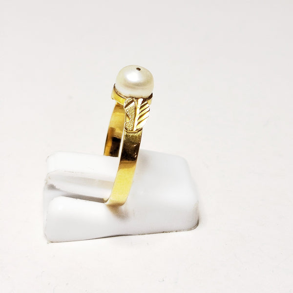 Bague Solitaire Or en Jaune 18 Carats avec Perle Centrale -  T 53
