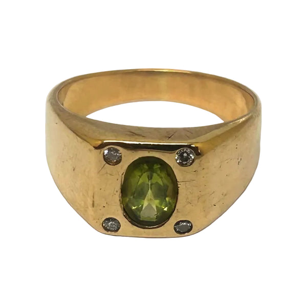 Chevalière en or jaune 18 carats avec péridot