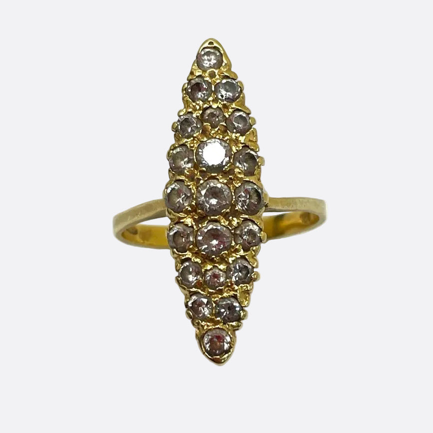 Bague Marquise Or Jaune 18K avec Zirconiums - T 53 - 4.10gr