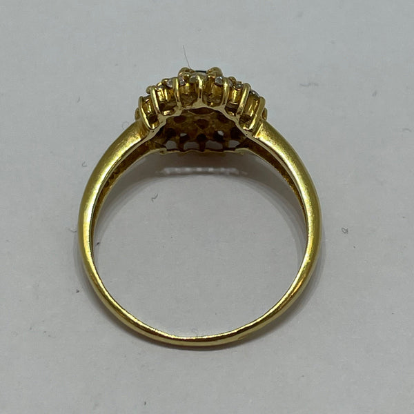 Bague Marguerite Or Jaune avec Emeraude et Zirconium  18K -T56cm