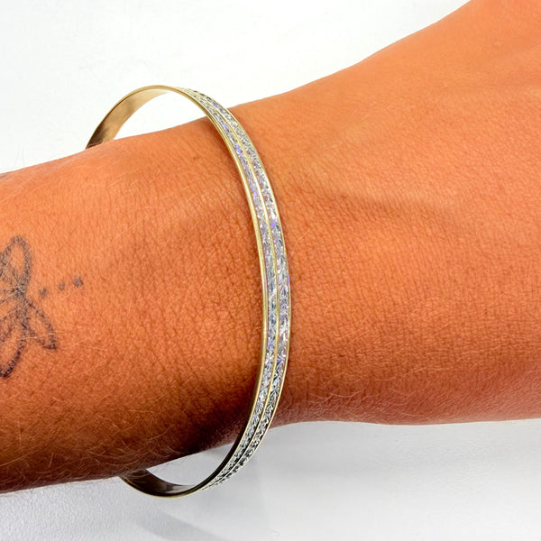 Bracelet Jonc Martelé en Or Jaune et Blanc 18K - 11.14g