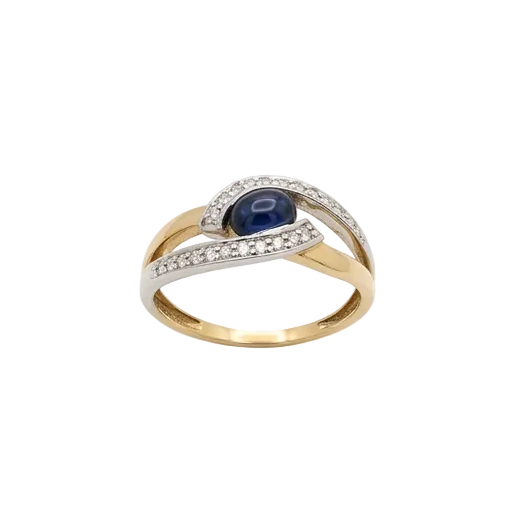 Bague Demi Tour Or Jaune 18K avec Saphir - T52 - 2.22gr