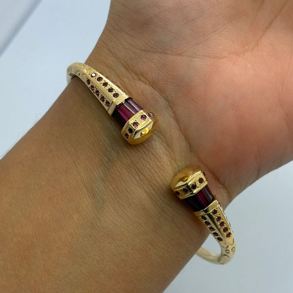 Jonc Bracelet Or Jaune avec Rubis - 18 carats