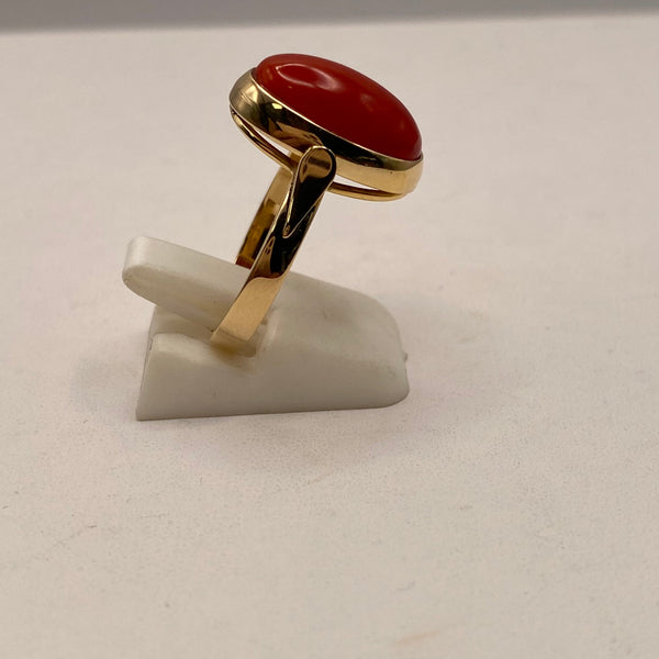 Bague Corail  en Or Jaune 18K 5.46 Grs - Taille 57