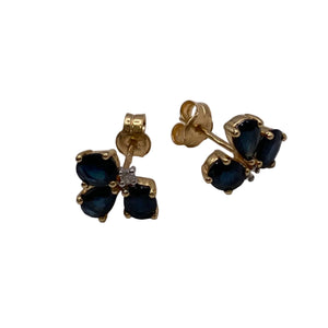 Boucles d'oreilles en Or jaune 18K diamant et saphirs - 1.45G