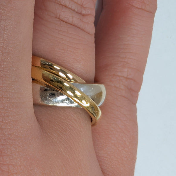 Bague Signée en Or Jaune, Rose et Blanc 18 Carats Taille-54