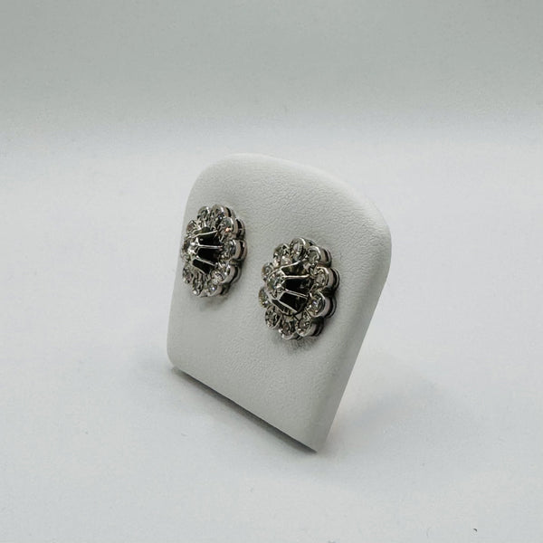 Boucles d'oreilles or blanc diamants motif floral 18k