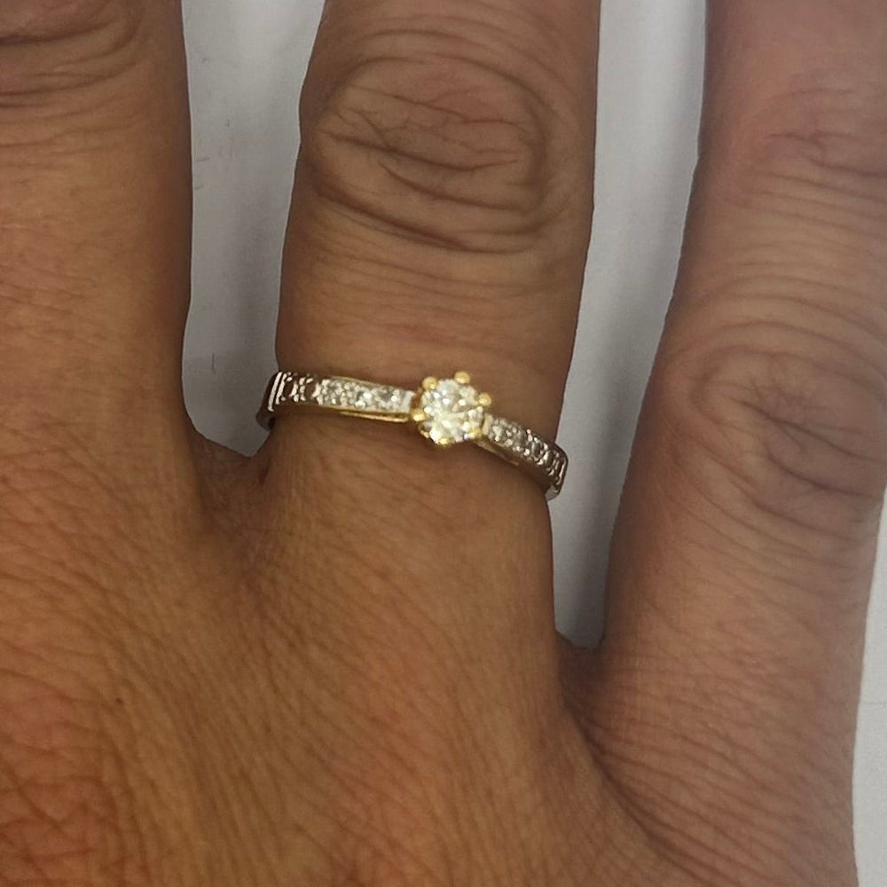 Bague solitaire en or jaune 18 K avec diamants - Taille 50